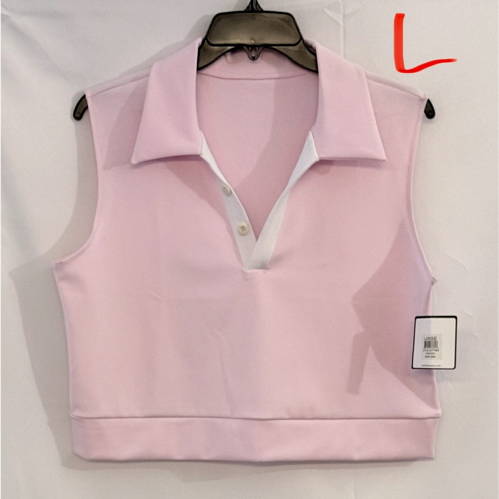 Laundry By Shelli Segal Soft Pink Collared Crop Top